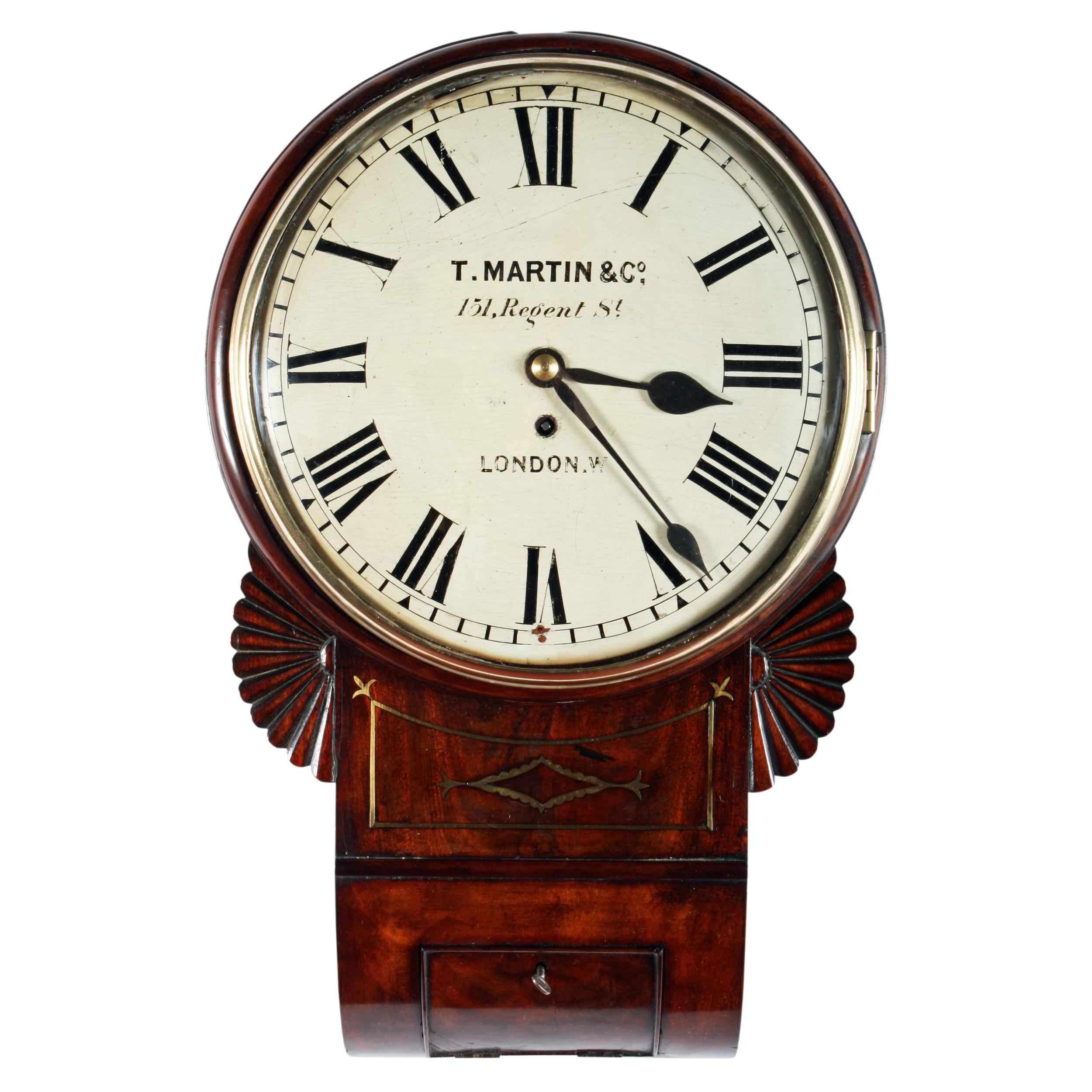19th Century Regency Mahogany Fusee Wall Clock For Sale