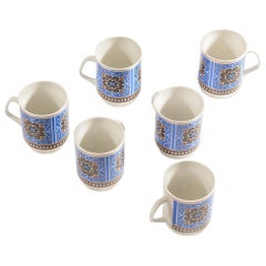 Vintage Set of Six Original Midcentury Porcelaine Mugs, circa 1960