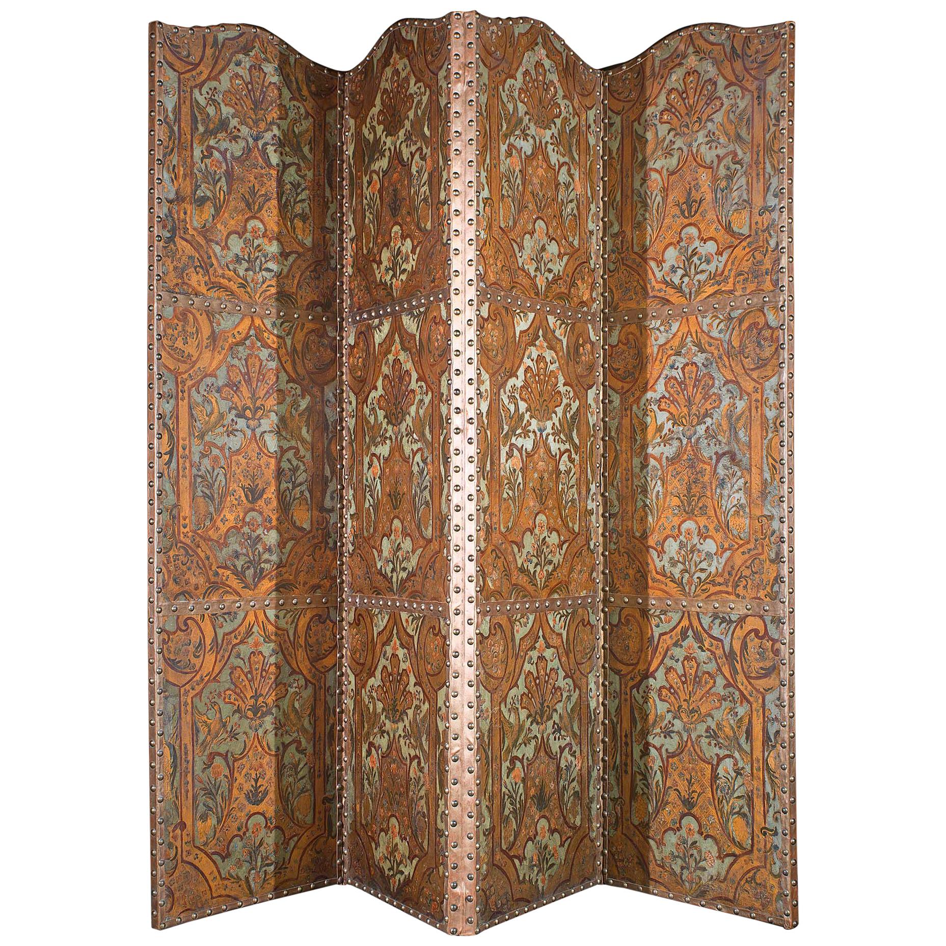 A Four Fold 19th Century Painted Screen
