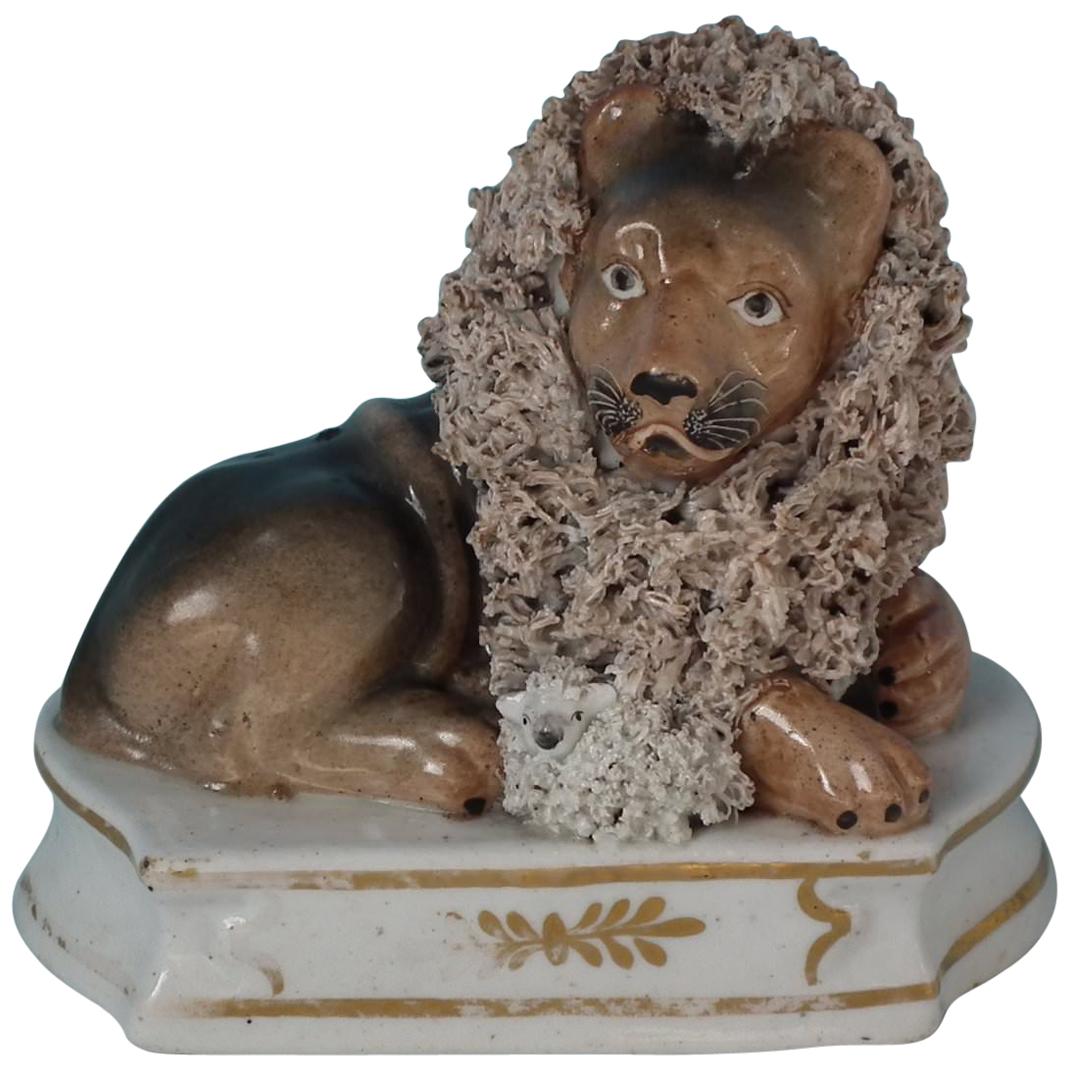 Shelton Staffordshire Lion with Lamb Figure