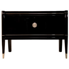 Small Flap-Commode by De Coene Freres Black Lacquered Belgian Art Deco 1940s