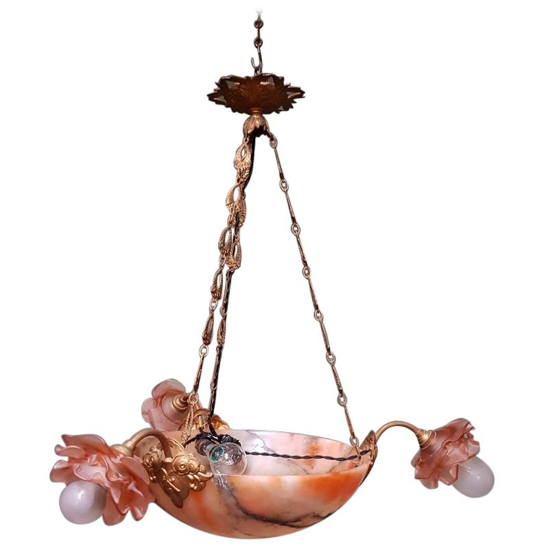 Early 20th Century French Alabaster Chandelier For Sale