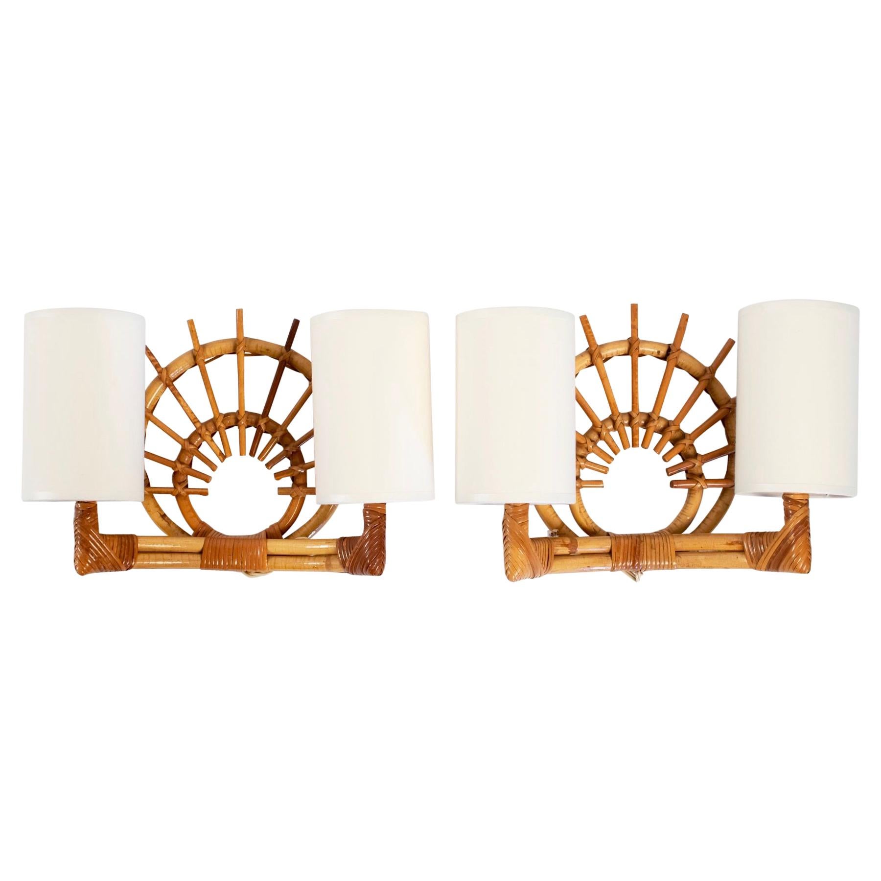 1950s Louis Sognot Rattan Sconce