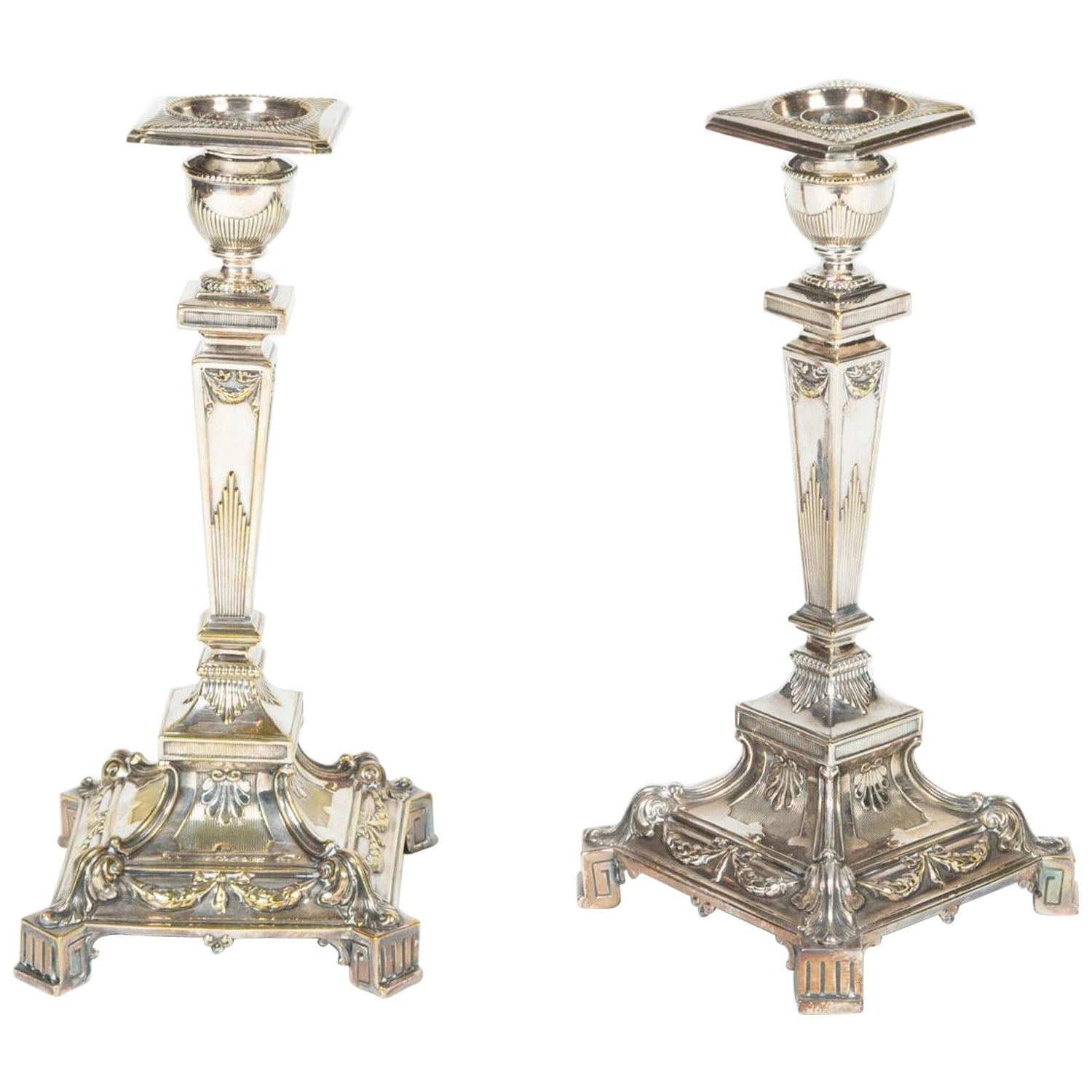 Pair of Silver Plated Candlesticks For Sale