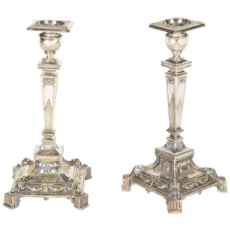 Pair of Silver Plated Candlesticks For Sale at 1stDibs