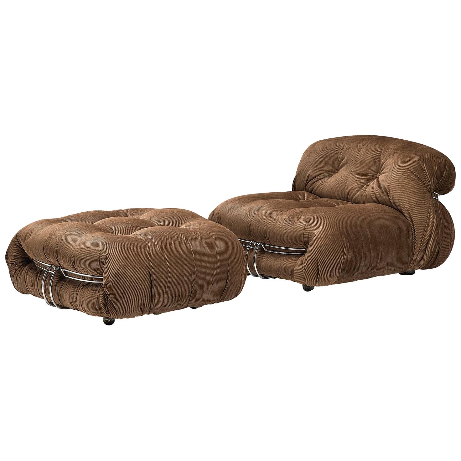 Scarpa 'Soriana' Lounge Chair with Ottoman in Brown Fabric