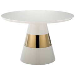 Gold Ring Round Table in White Lacquered Finish