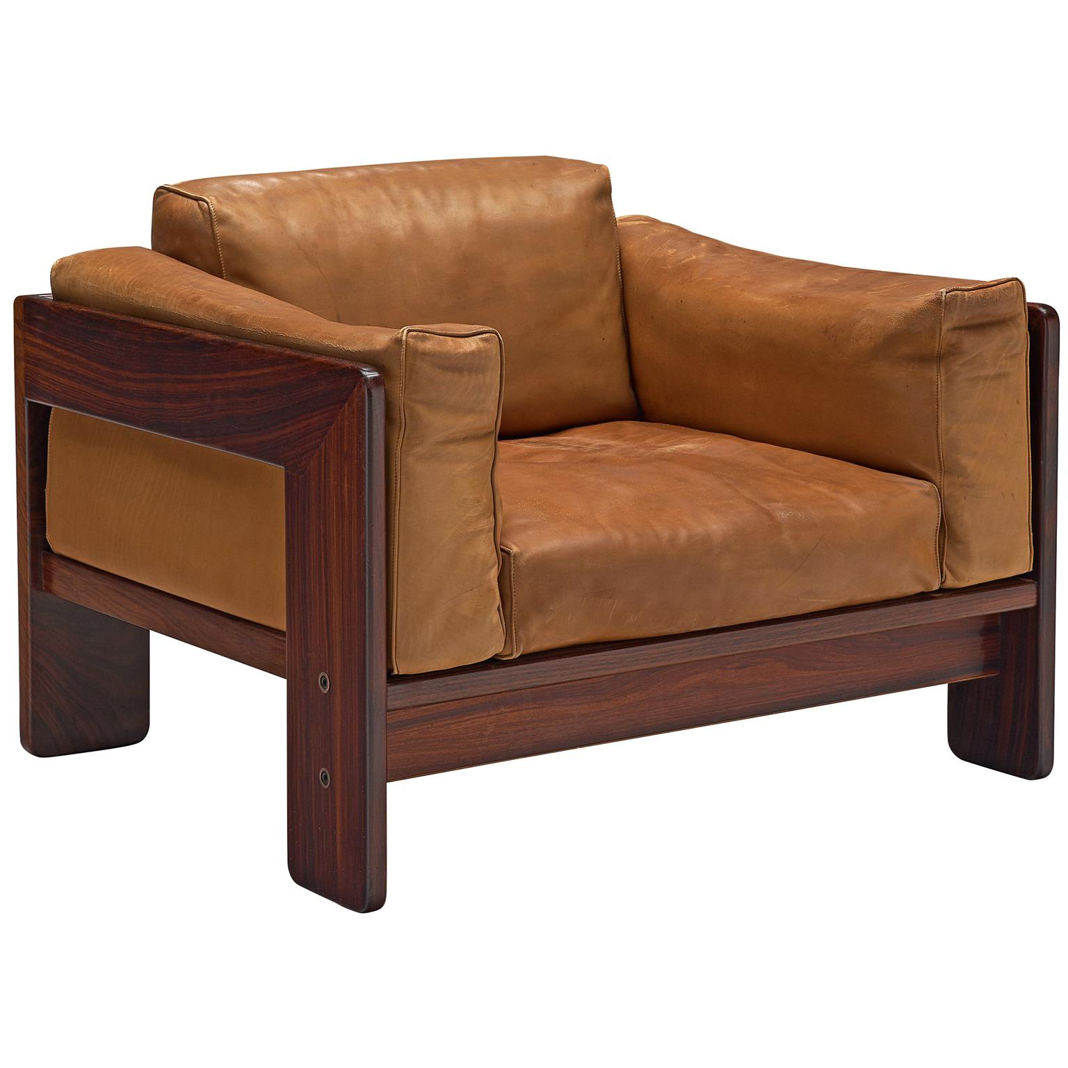 Tobia Scarpa 'Bastiano' Club Chair in Rosewood and Cognac Leather