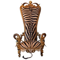 High Zebra Throne with Two Natural Zebra Skins