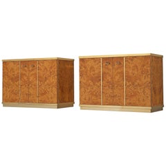 Pair of Italian Cabinets in Mappa Burl Wood and Brass