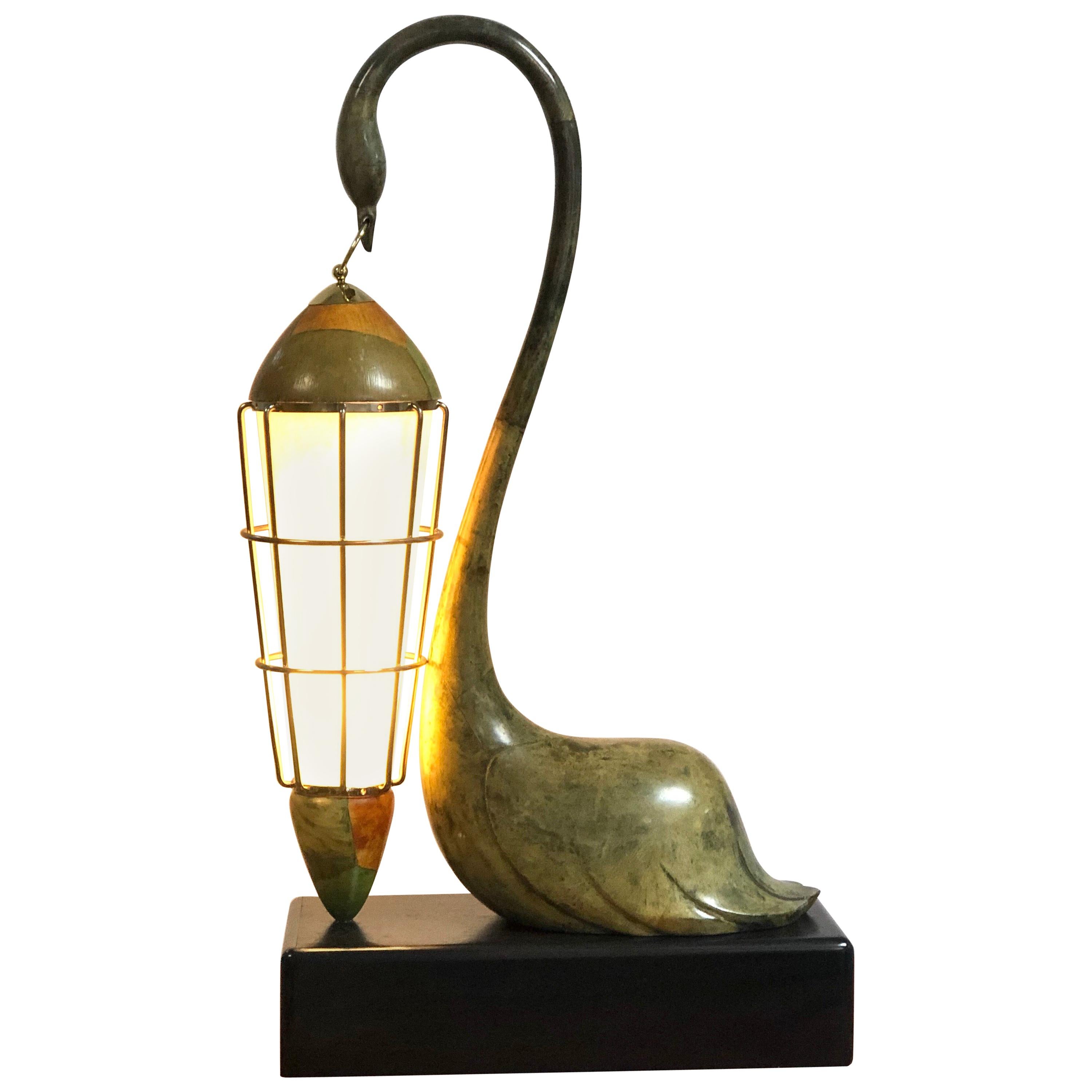 Aldo Tura Large Swan Goatskin Table Lamp, 1950s