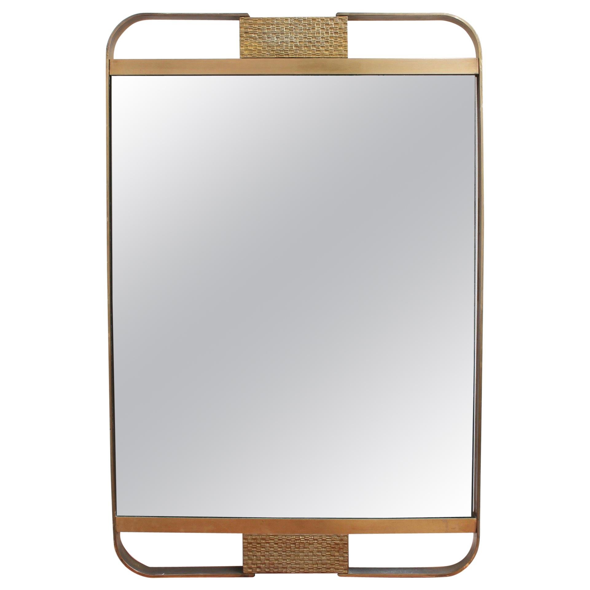 Midcentury Italian Wall Mirror with Double Brass Frame, circa 1950s