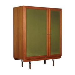 Wardrobe Teak Veneer Fabric Vintage Italy, 1960s