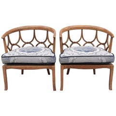 Pair of Midcentury Blonde Mahogany Club Chairs in the Style of Dorothy Draper