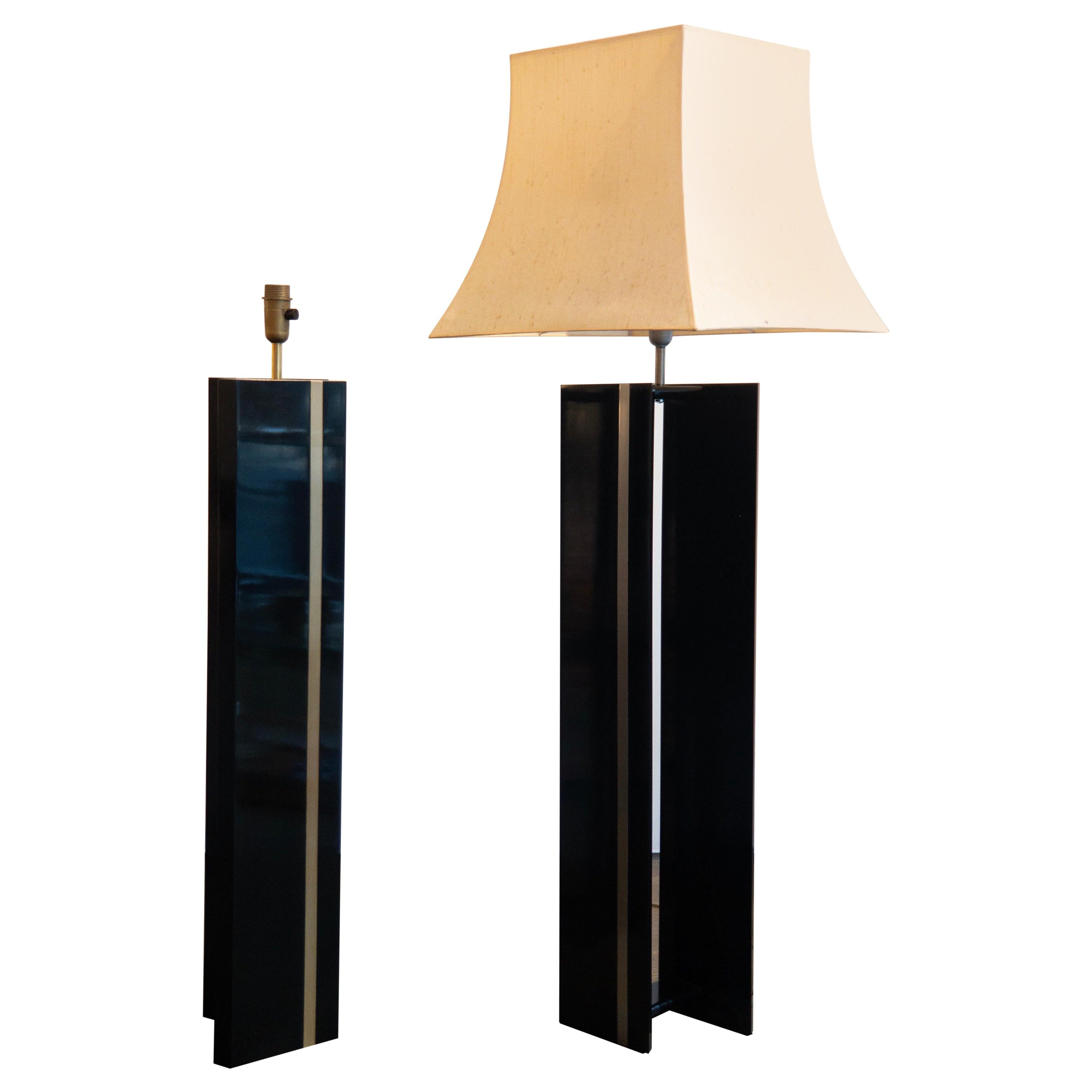 Pair of Black Lacquered Brass Art Deco Table Lamps from France, 1940s For Sale