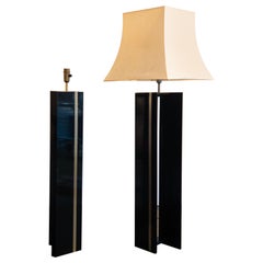 Pair of Black Lacquered Brass Art Deco Table Lamps from France, 1940s