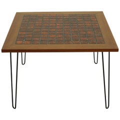 Retro 1960s Teak and Ceramic Coffee Table on Hairpin Legs