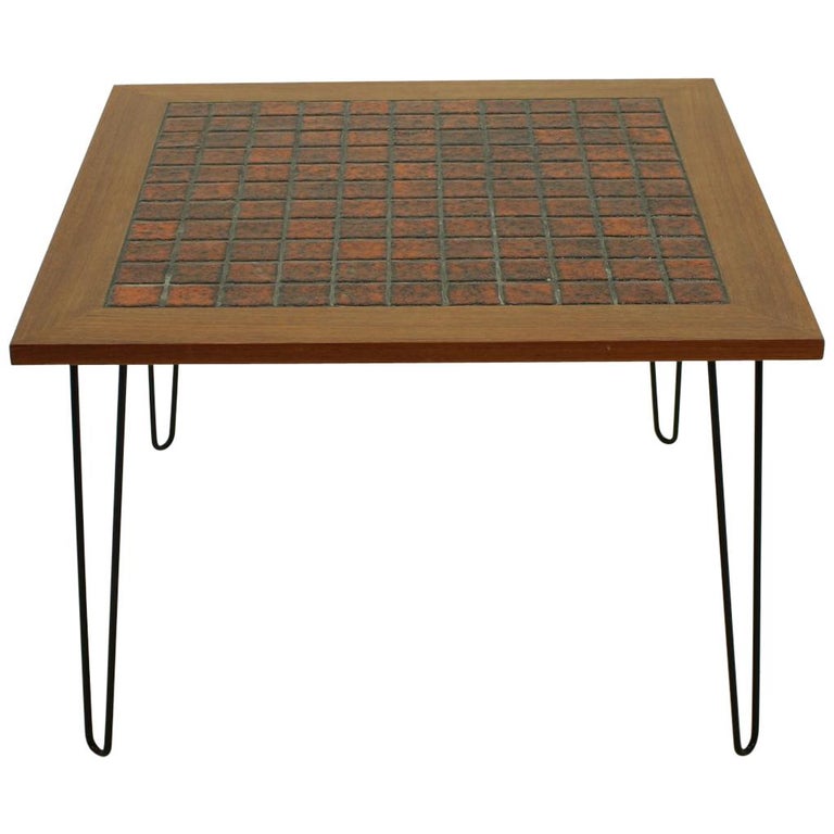 1960s Teak And Ceramic Coffee Table On Hairpin Legs For Sale At