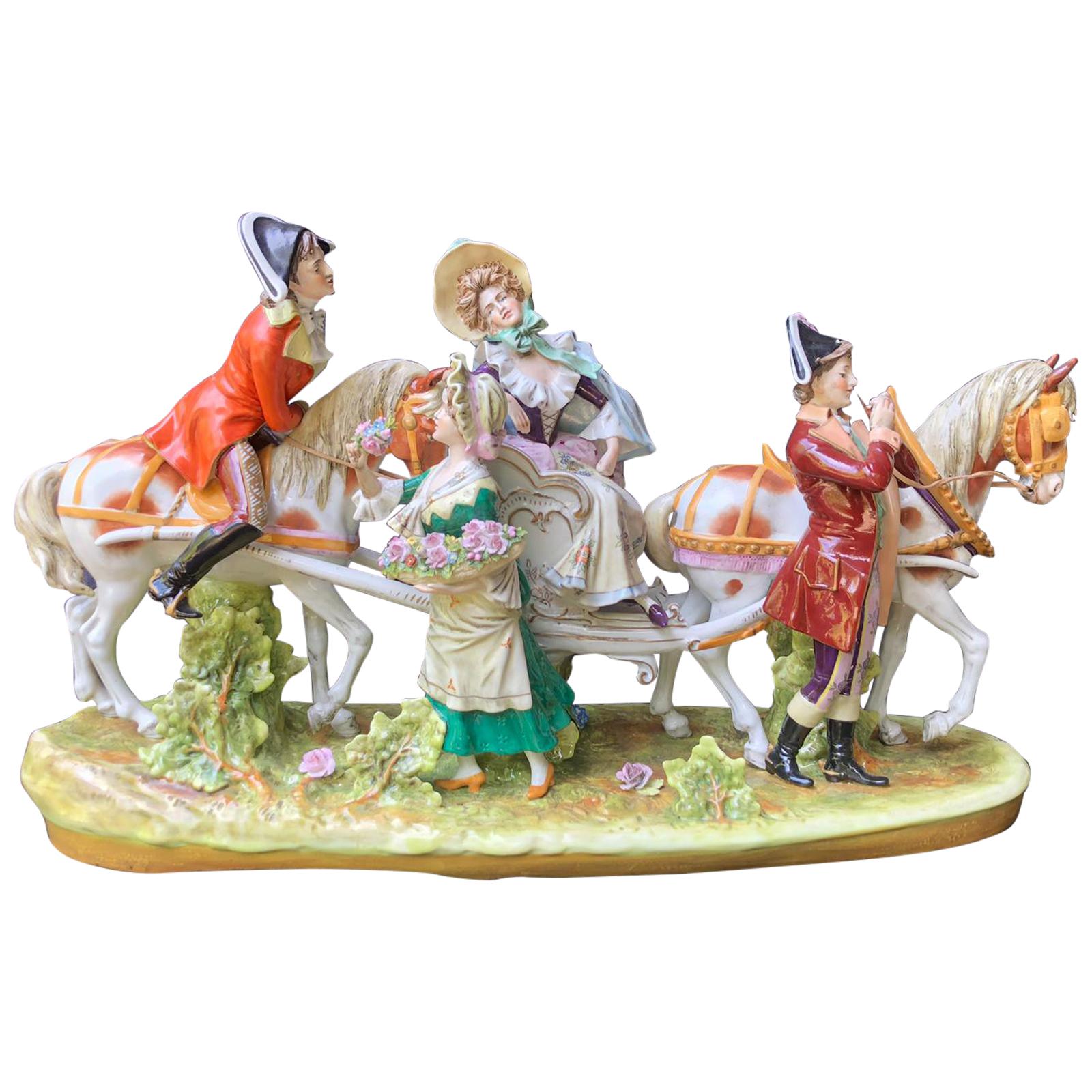 House Scheibe Alsbach Porcelain Horse-Drawn Carriage with Figures For Sale
