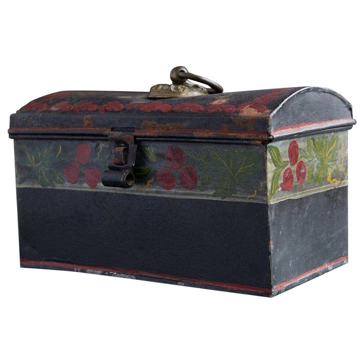 19th Century Hand Painted Dome Top Tole Document or Deed Box For Sale