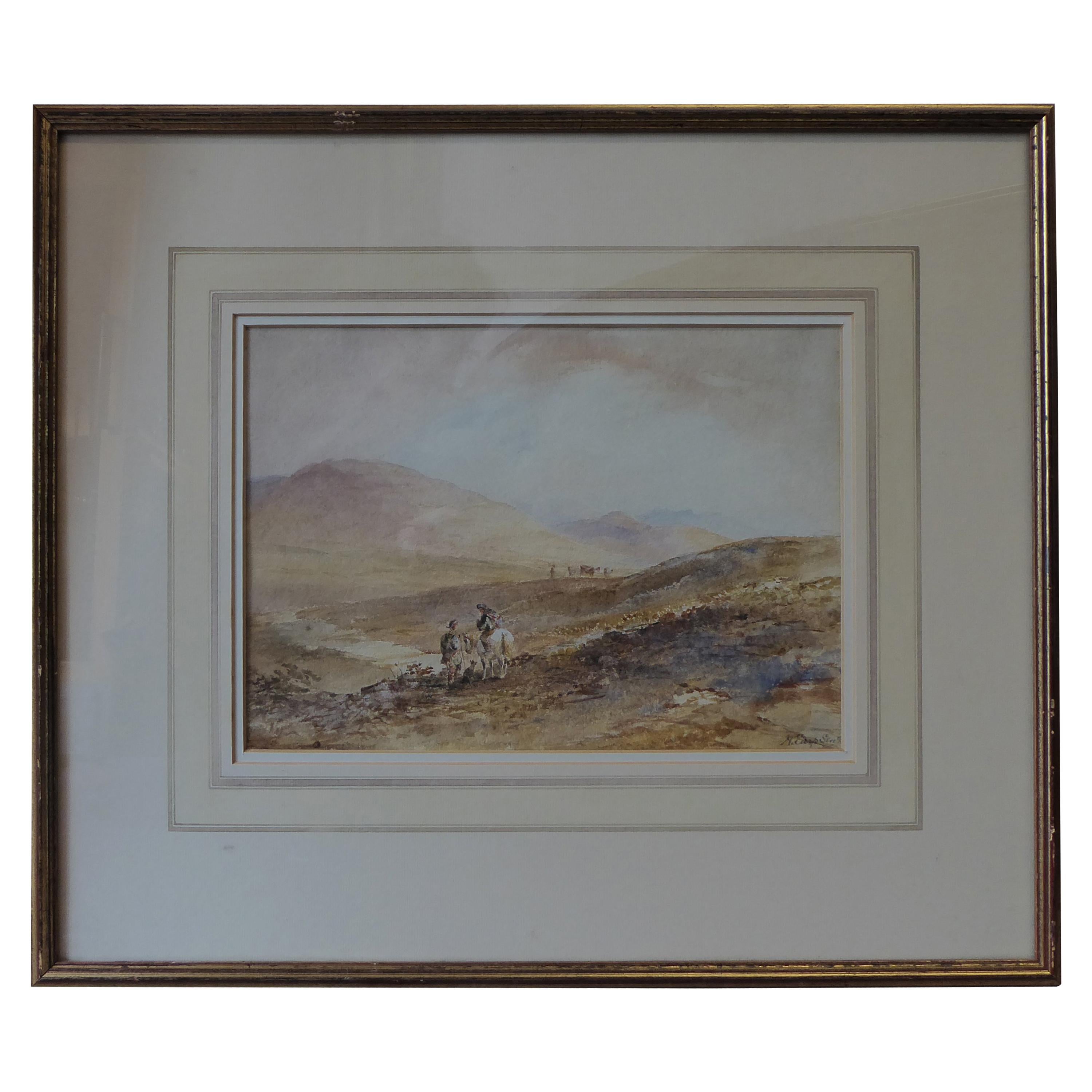 Scottish 'Stalking in the Highlands' Watercolor Signed William Henry Earp For Sale