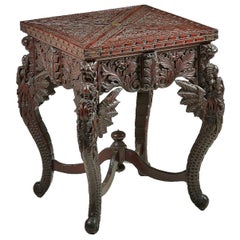 19th Century Chinese Carved Hardwood Envelope Card Table