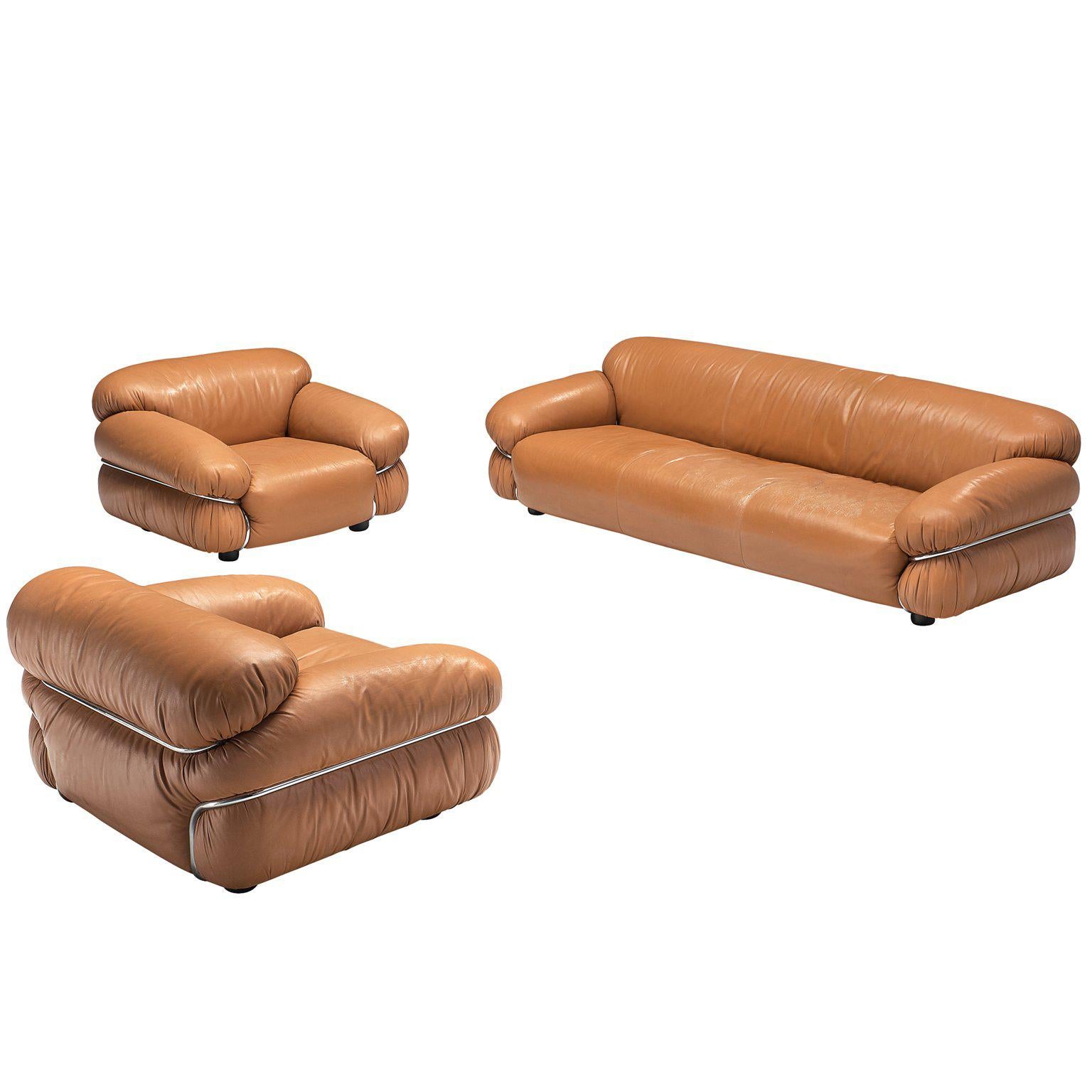 Gianfranco Frattini 'Sesann' Livingroom Set in Original Cognac Leather