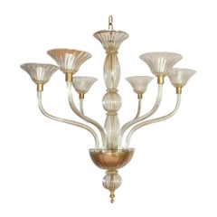 Mid-Century Modern Clear with Gold Leaf Murano Glass Chandelier, Venini Style