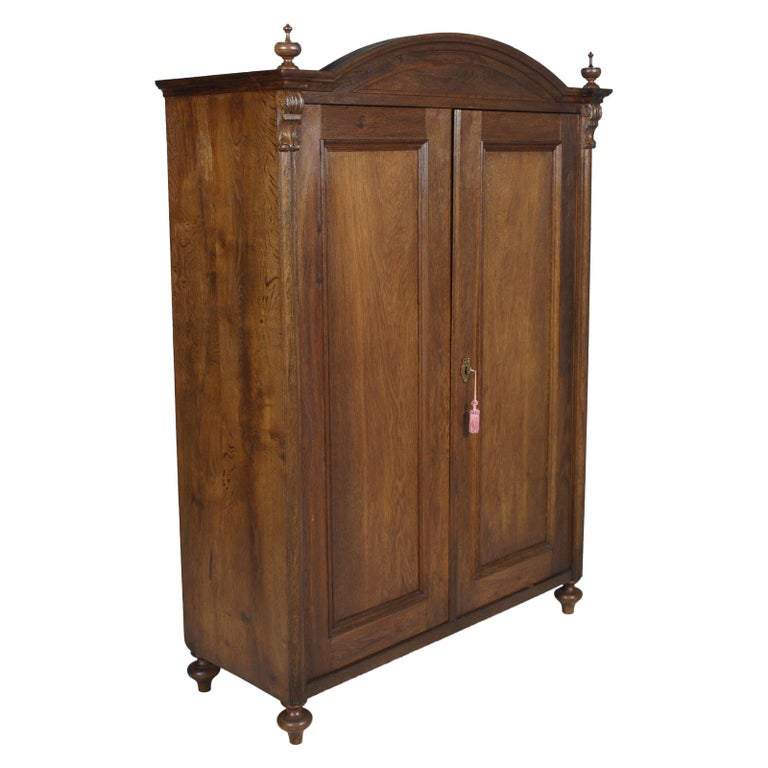 19th Century from Vienna Neoclassic Wardrobe Closet in Massive Oak Wax Polished For Sale
