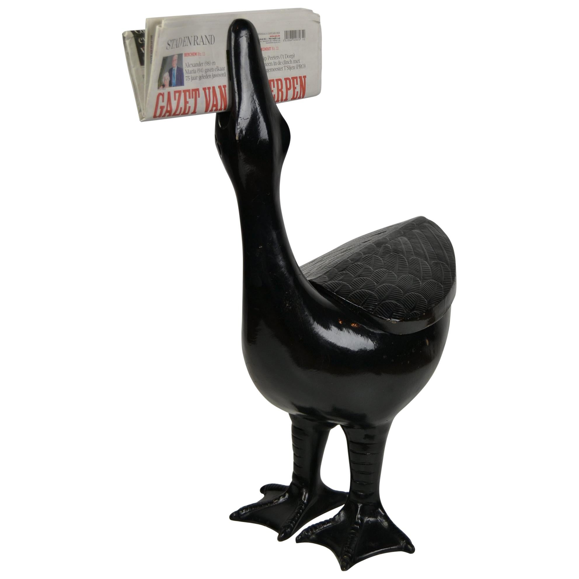 Modern Style Black Gooze Shaped Storage Box, Newspaper Holder, 1970s