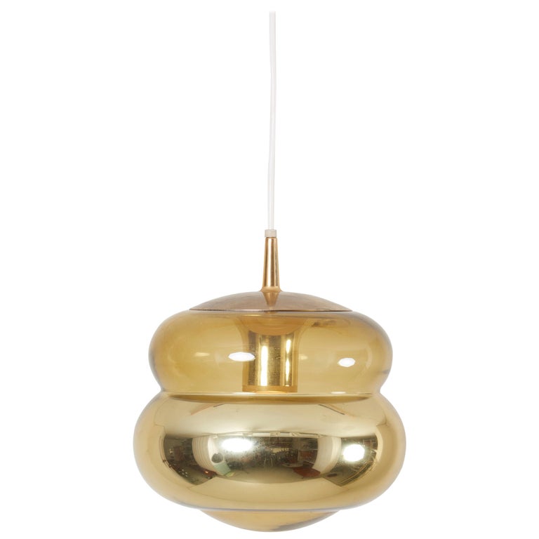 Gold Glass Pendant Light 1970s glass pendant lamp by peill putzler for sale