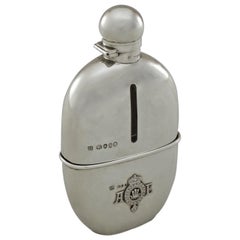 Rare Sterling Silver Cased Spirit-Flask with Royal Coat of Arms, Hallmarked 1874