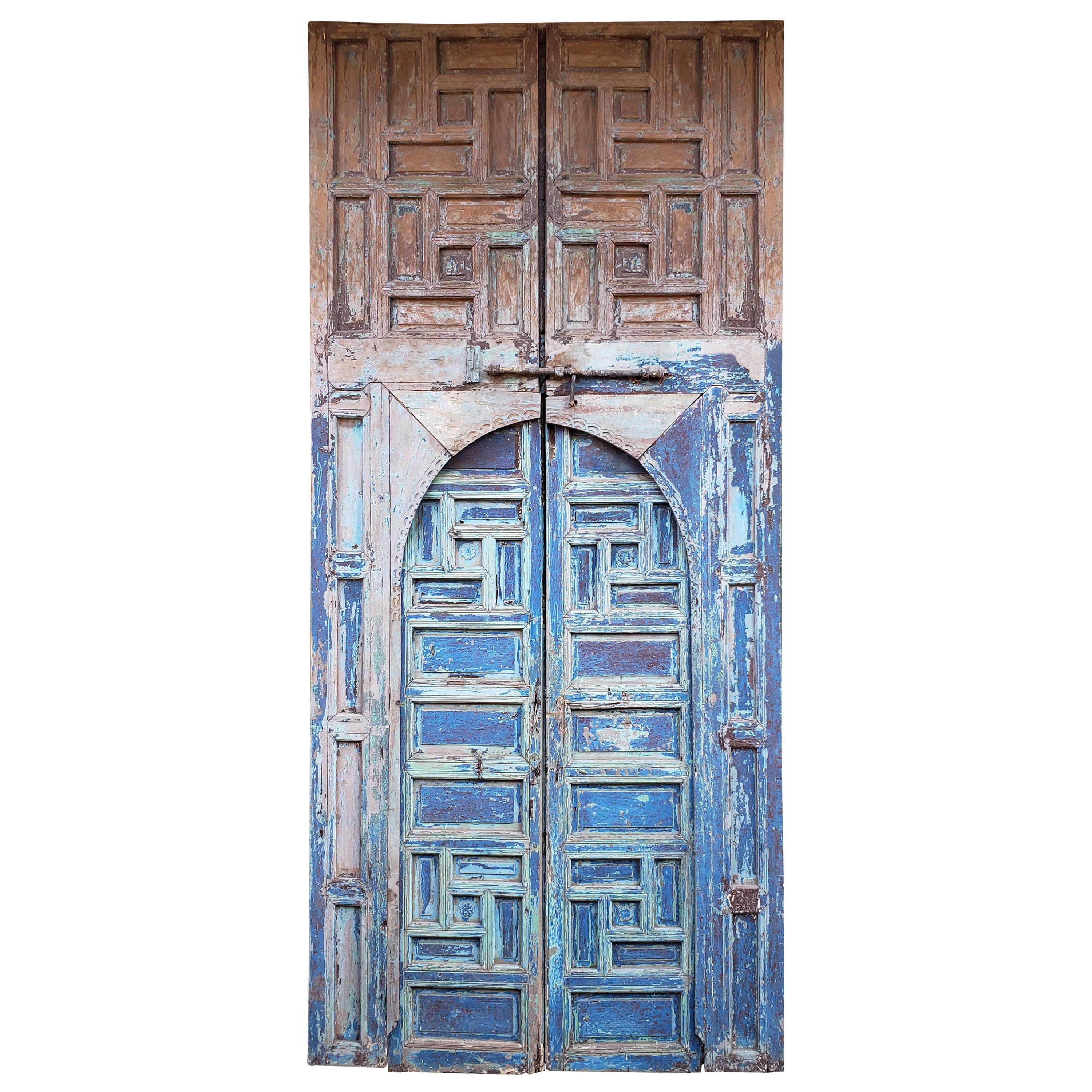 Moroccan Old Hand Painted Double Door, Wooden 23MO17 For Sale