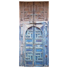 Vintage Moroccan Old Hand Painted Double Door, Wooden 23MO17