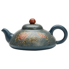 Chinese Floral Yixing Teapot Signed Xiaoquin Shi Dated 2000