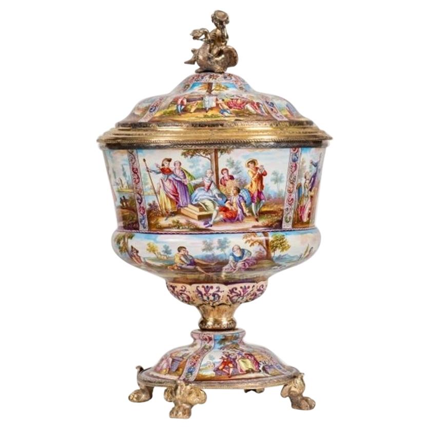Very Fine Viennese Silver-Gilt-mounted Enameled Cup and Cover by Karl Rossler