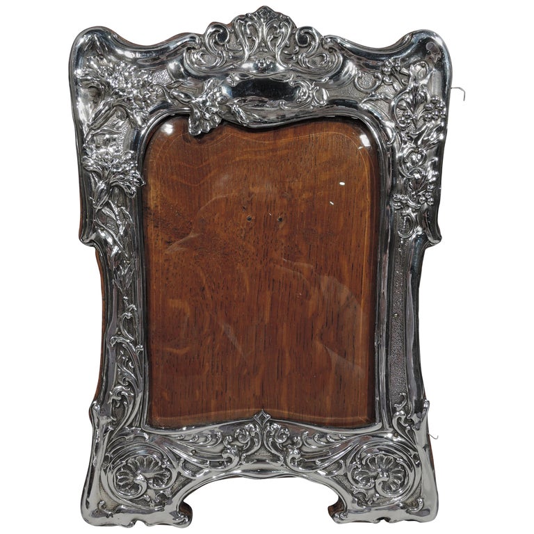 Antique English Art Nouveau Sterling Silver Picture Frame For Sale