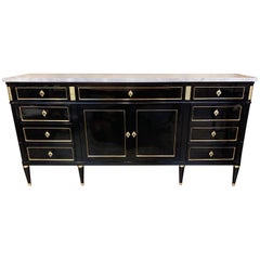 French Jansen Black Lacquered 4 Door Server with Marble Top
