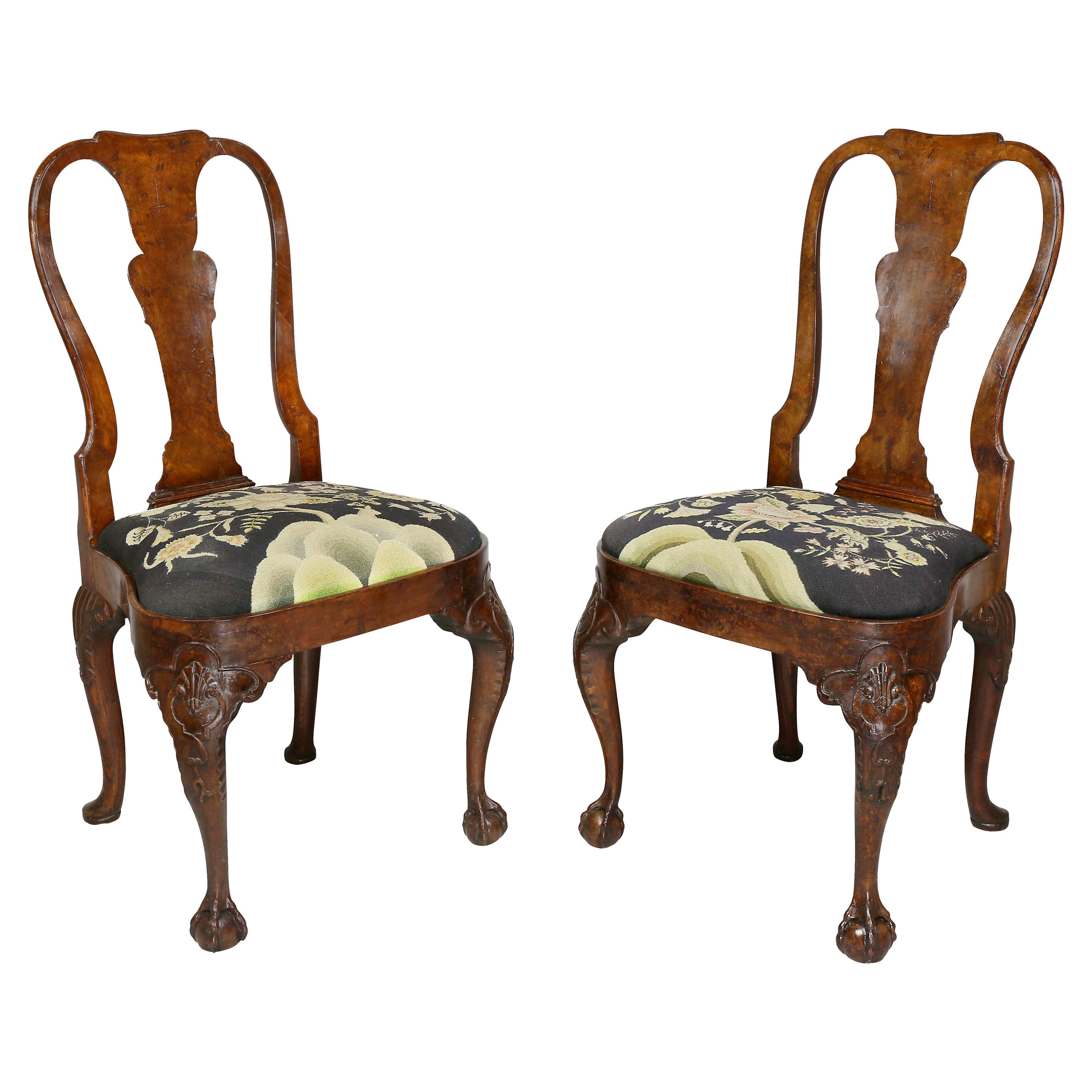 Pair Of George II Walnut Side Chairs, Possibly Dutch