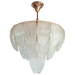 Mid-Century Modern Murano Glass and Plated Gold Chandelier by Mazzega