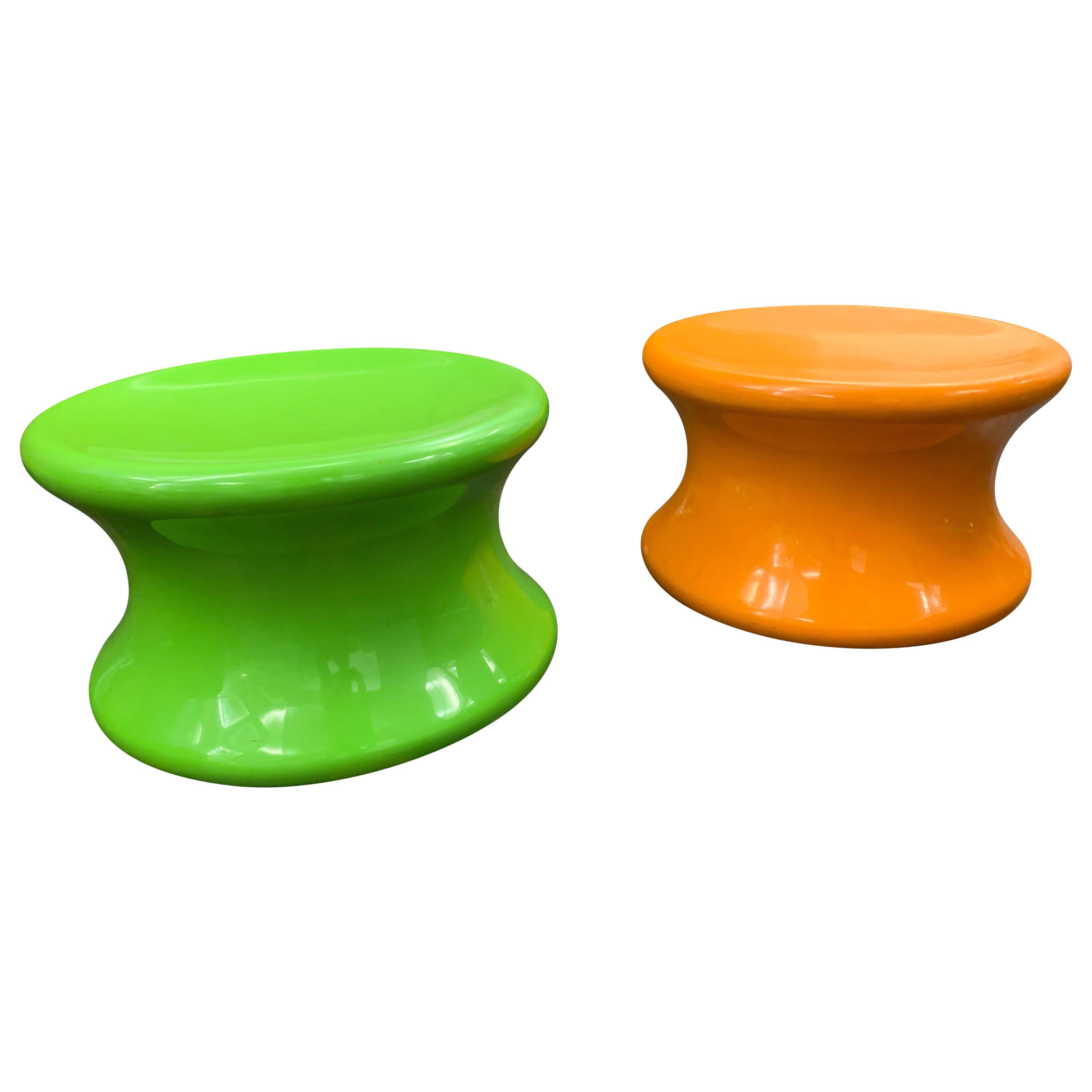 Set of Two Orange and Green Mushroom Designed by Eero Aarnio