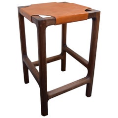 Reyes Backless Counter Stool in Walnut with Russet Leather