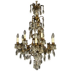 French Bronze and Crystal 10-Light Birdcage Antique Chandelier