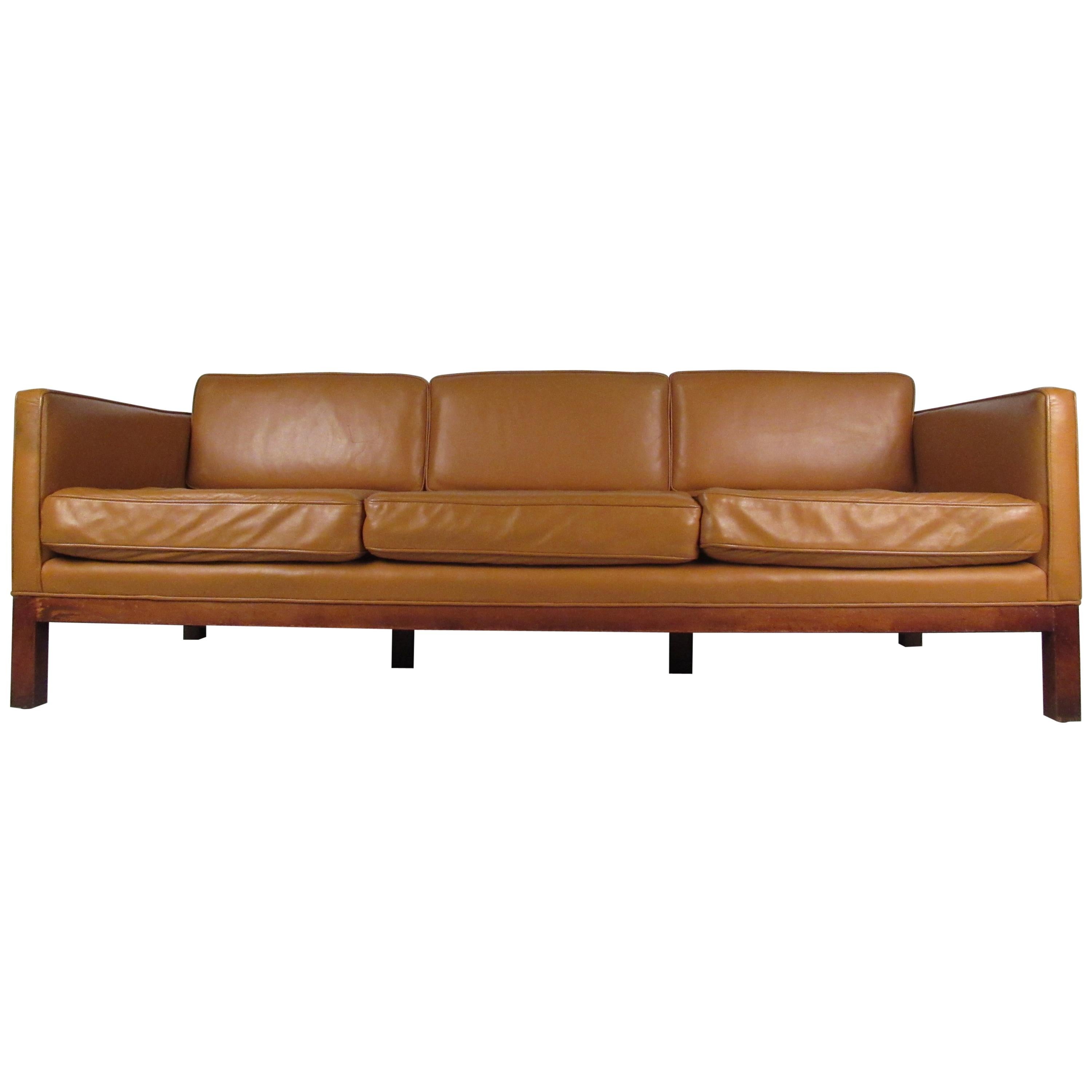 Midcentury Borge Mogensen Style Leather Sofa