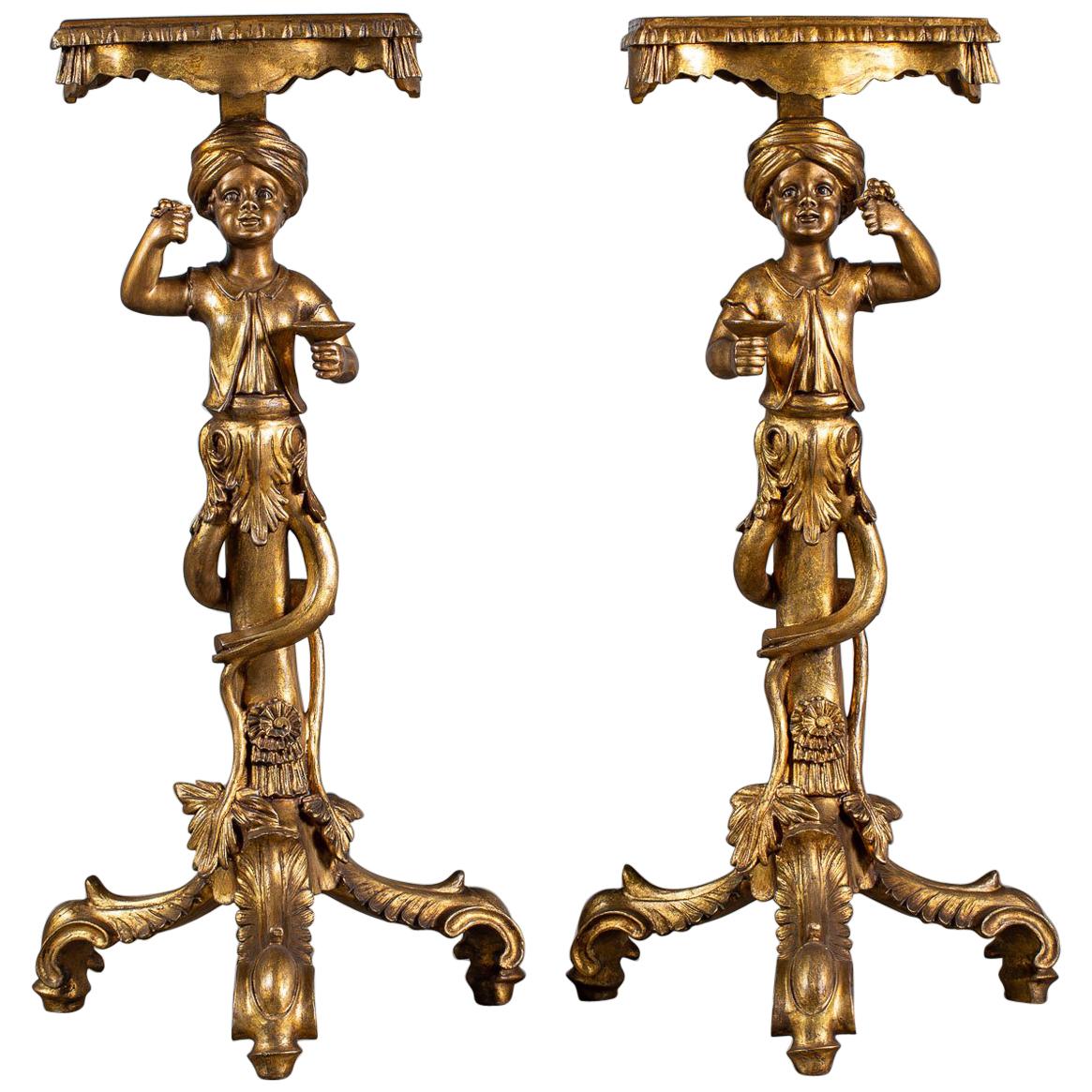 Pair Vintage Italian Venetian Gilt Blackamoor Figures Pedestal Column circa 1950 For Sale
