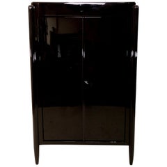 Collectors Cabinet in Black Lacquer with Eight Drawers Inside Early Art Deco