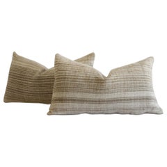 Antique Homespun Linen Pillows in Natural and Brown Stripe