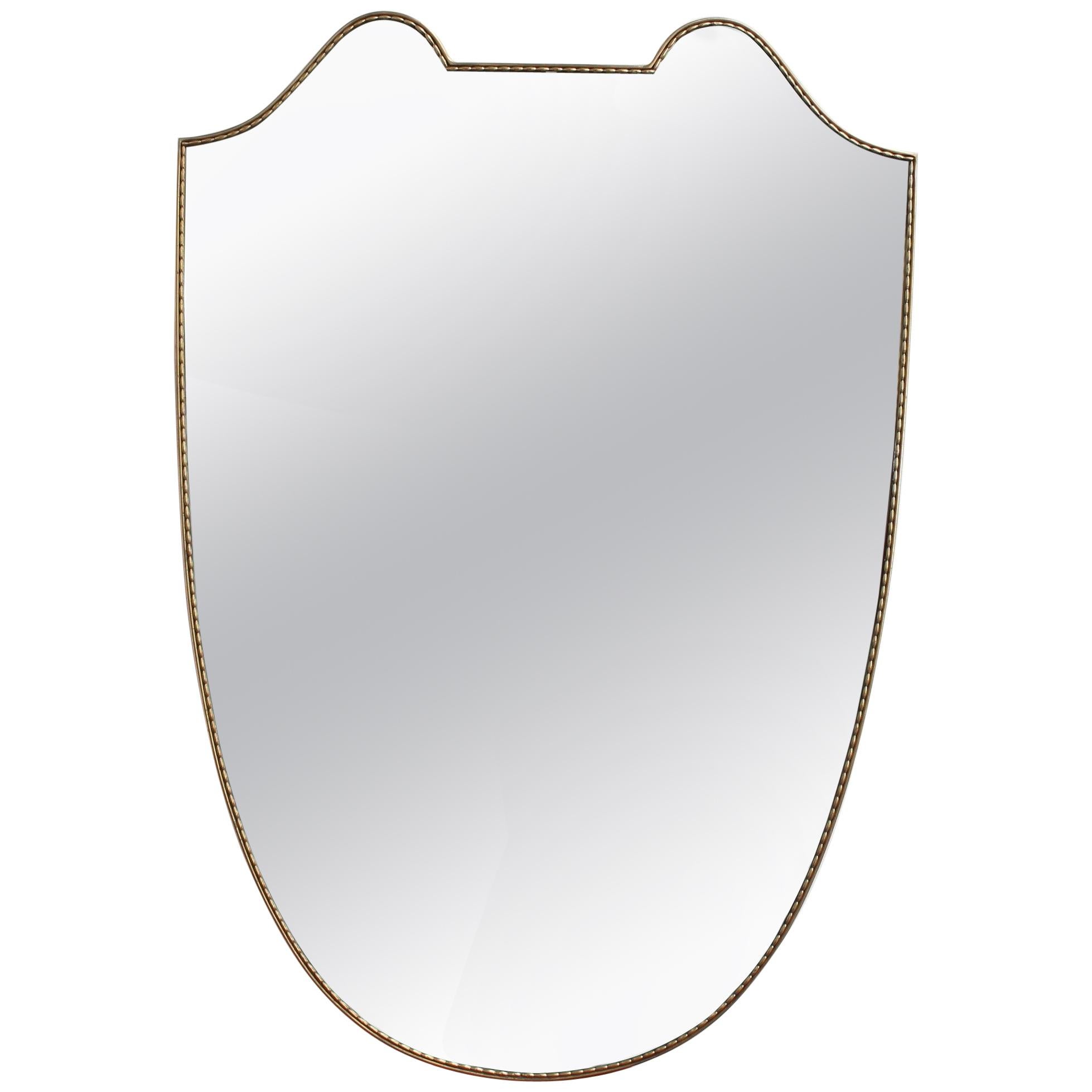 Mid-Century Italian Crest-Shaped Wall Mirror with Brass Frame (circa 1950s) 