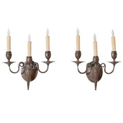 Pair of French Necolassical Silver Plated 3-Light Sconces