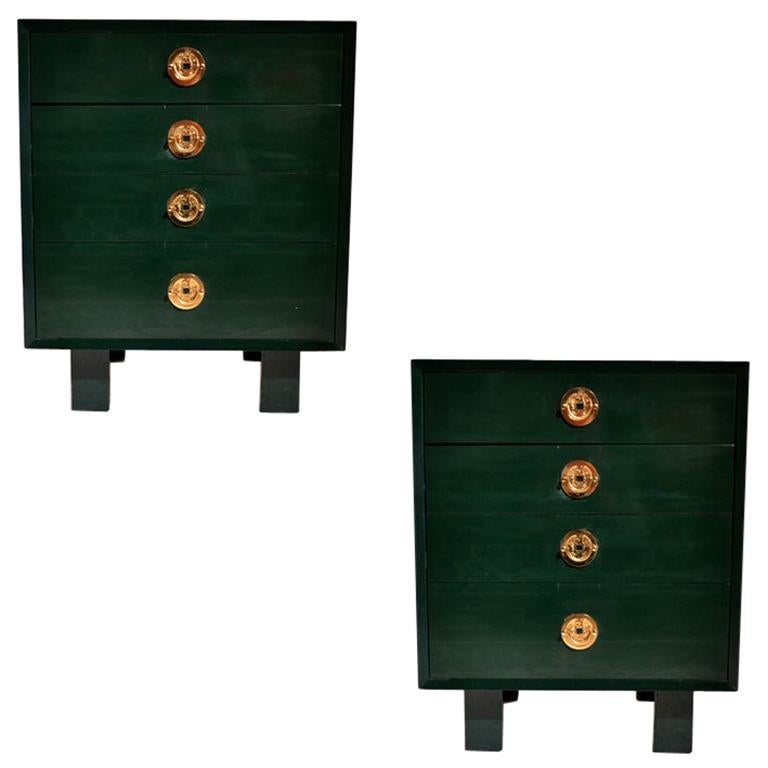 Pair of George Nelson for Herman Miller Green Lacquer Pier Chests or Dressers